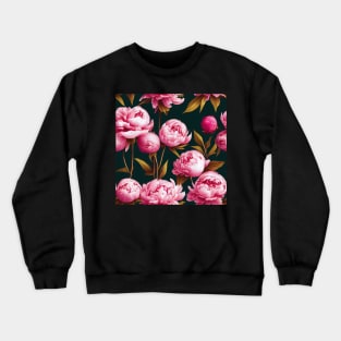 Pretty Pink Peony Flower Pattern on Black Background Crewneck Sweatshirt